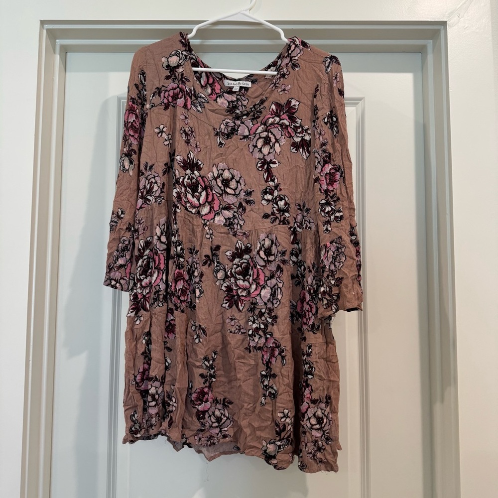 Floral Mini Dress in Pink and Brown